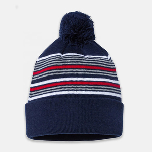 Harry Johnson Production 2026 Unisex Blue Striped Beanie With Pom Pom 100% Acrylic <b>Winter</b> Hat For Adults 56-58CM Casual Wear - Product Image 3