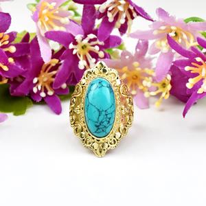 Gorgeous 18k Gold Vermeil <b>Chunky</b> Silver <b>Ring</b> 925 Sterling Silver Long Oval Blue Turquoise December Birthstone Fine Gift For Her - Product Image 1