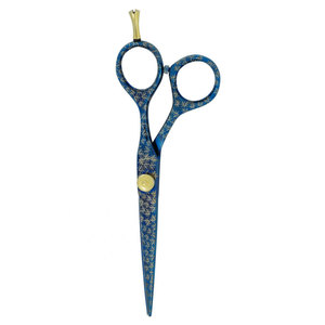 Tijeras Profesionales para Cortar Cabello Azules con Tornillo de Ajuste Dorado, Hoja Afilada de Acero Inoxidable Premium, Tijeras de Barbero - Product Image 1