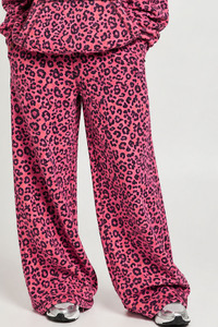 Pantalon large rose imprimé léopard pour femme, taille haute, coupe décontractée, style streetwear tendance, vente en gros - Product Image 1