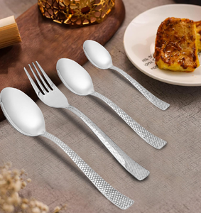 Ensemble de couverts en acier inoxydable de haute qualité, cuillères à thé en acier inoxydable, finition miroir, manche martelé - Product Image 1