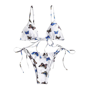 Ensemble bikini 2 pièces léger pour femme, col halter, motif uni, séchage rapide, avec bas string en Spandex/Polyester - Product Image 1