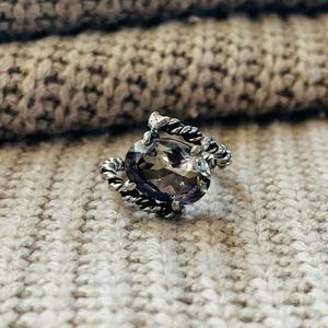 Trendy Fashionable Bohemian Smoky Quartz Rope Texture <b>Ring</b> Oxidized Silver Plated Brass Third Party Certified <b>Statement</b> <b>Ring</b> - Product Image 1
