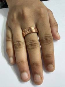 Bague en cuivre pur vintage gravée motif vague et spirale, surface à bord perlé et points, bague à bord plat en cuivre massif - Product Image 1