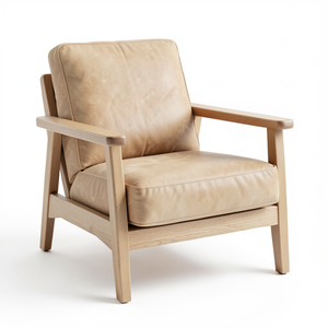 Sillón Moderno para Sala de Estar, Tapizado en Cuero Vacuno Genuino, Estructura de Madera Natural, Cómodo Sillón para el Hogar - Product Image 1