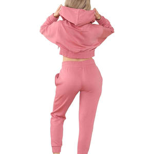 Survêtement court personnalisé pour femme avec logo, 100 % coton, séchage rapide, respirant, grandes tailles, manches longues, sweat à capuche zippé, deux pièces, adulte - Product Image 2