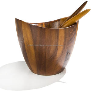 Juego de ensaladeras de madera de acacia de diseño personalizado al por mayor, madera maciza 100% para servir ensaladas con cuchara para mezclar ensaladas de La India - Product Image 4