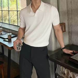 T-shirt d'été haut de gamme pour homme, coupe décontractée, manches courtes, tricoté, motif uni, respirant, tissu 180 grammes, brodé - Product Image 4