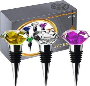 Juego de 3 Tapones de Vino de Cristal y Metal con Forma de Diamante en Morado, Amarillo y Transparente para Botellas de Vino - Product Image 4