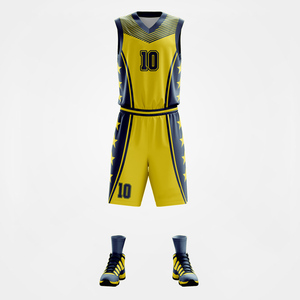 Ensemble de maillots de basket-ball jaunes personnalisés unisexes pour équipe, débardeur sans manches et short, 100 % polyester, évacuation de l'humidité, taille élastique - Product Image 1