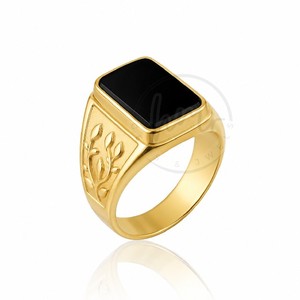 Custom Brass Gold Plated Black Stone Signet <b>Ring</b> for Men Women Bezel Setting Unisex Statement <b>Ring</b> Fashion Jewelry - Product Image 2