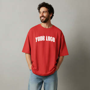 เสื้อยืดโอเวอร์ไซส์ผ้าฝ้าย 100% สั่งทำพิเศษสำหรับผู้ชาย พิมพ์ลายโลโก้ด้วยเทคนิค DTG สีแดงล้วน สไตล์ลำลอง เสื้อยืดผู้ชาย - Product Image 5