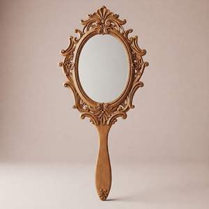 Miroir à main en bois naturel, miroir de maquillage portable avec poignée en bois lisse pour salon de beauté et soins personnels - Product Image 2