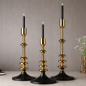 Aristea Gold/<b>Black</b> Handmade Portable Aluminum <b>Candlestick</b> Holder Set for Christmas Valentine's Day & Easter Home Decoration - Product Image 2