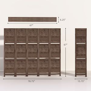 Separador de ambientes de madera de nogal de 67 pulgadas de alto con 5 paneles, 3 estantes y almacenamiento plegable para dormitorio - Product Image 3
