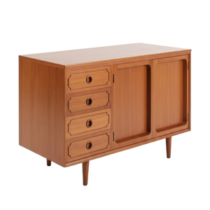 Midcentury Modern Solid Wood Living Room <b>Cabinet</b> <b>with</b> 4 <b>Drawers</b> and 2 Doors <b>Storage</b> Furniture - Product Image 1