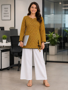Jaipur Moda Anaya-I Kurti de Algodón Premium para Mujer, Estampado Floral, Manga 3/4, con Lazos Laterales y Mangas Abullonadas, Estilo Casual - Product Image 4