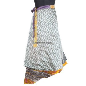 Nuevo Vestido Falda Cruzada Reversible de Seda Reciclada Estilo Vintage, Falda Cruzada de Seda India Vintage de Dos Capas Reversible - Product Image 2