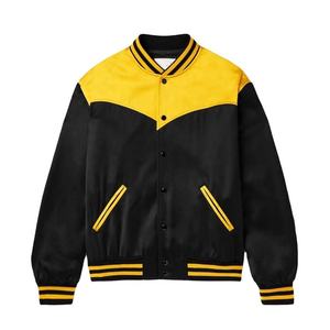 Chaqueta Varsity para Hombre, Color Negro y Amarillo, Cuello Camisero, Corte Regular, para Otoño, Material PU, Cierre de Botones - Product Image 1