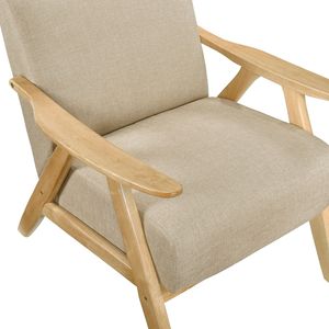 Poltrona Moderna 1 Pezzo per Casa, Rivestita in Tessuto Marrone Chiaro, Finitura Naturale, Legno Massello di Gomma, Cuscino Schienale e Seduta, Soggiorno - Product Image 5