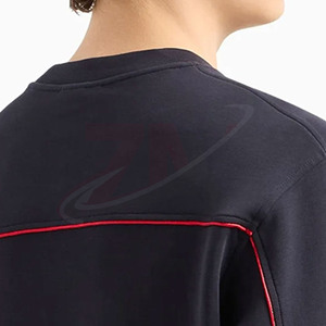 Sweat-shirt à col rond noir pour homme, coupe ample, en coton tricoté, décontracté, pour l'automne, avec détails de couture rouge - Product Image 5