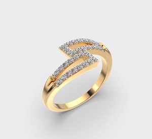 Bague en diamant Voltisse Bolt en or jaune 14 carats, taille ronde, motif zig-zag géométrique, sertissage pavé, bijoux fins minimalistes, bague pour femme - Product Image 4