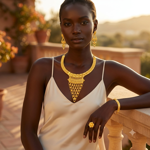 Conjunto de Collar con Colgante de Flor en Caja Chapado en Oro de 18k, Joyería Clásica de Moda para Mujer, Exclusivo para Fiestas y Bodas - Product Image 4