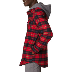 Custom Wholesale Men's Red Plaid Flannel <b>Shirt</b> <b>Hoodie</b> Casual Cotton Long Sleeve Button Up Streetwear Hooded <b>Checked</b> Jackets - Product Image 3