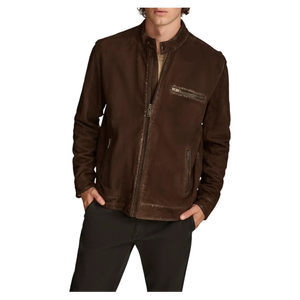 Chaqueta de Cuero Leathertex para Hombre, Hecha a Mano, de Gamuza de Oveja Marrón Chocolate, Estilo Café Racer, Edición Clásica Minimalista, Resistente al Viento - Product Image 3