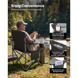 Chaise de camping surdimensionnée et robuste, capacité de 450 lb, chaise pliante portable en Oxford avec dossier et accoudoirs rembourrés et porte-gobelet - Product Image 5