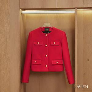 Blazer elegante de mezcla de lana con cuello redondo para mujer, chaqueta estructurada, abrigo corto minimalista y elegante, estilo coreano - Product Image 1