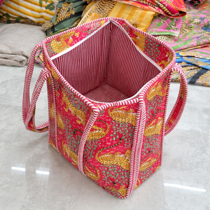 Premium Quality Handmade <b>Leopard</b> <b>Print</b> Cotton <b>Tote</b> <b>Bag</b> Red Bohemian Style Zipper Closure Shopping All Seasons Wholesale Price - Product Image 3