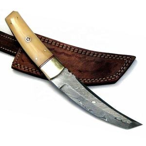 Couteau en acier Damas de qualité industrielle sur mesure OEM, fourreau en cuir véritable, fait main, couteau utilitaire de cuisine, Bowie, camping, épaisseur 0,45 mm - Product Image 1
