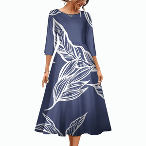 Vestidos Casuales de Manga Midi al Por Mayor, Tallas Grandes, Otoño, Diseño Tribal Polinesio Hawaiano de Lujo, Personalizados, para Mujer - Product Image 2