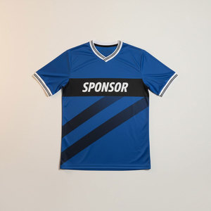 Maillot de football personnalisé pour homme, bleu, col en V, manches courtes, polyester respirant, uniforme pour adultes, toutes saisons, impression sublimée - Product Image 6