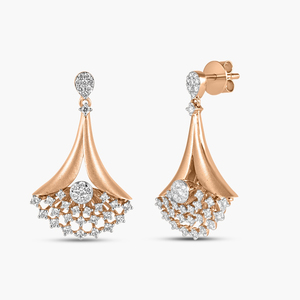 Rose Gold Diamond Drop <b>Earrings</b> Round Brilliant Cut Flower Design Luxury Women's <b>Wedding</b> Jewelry - Product Image 2