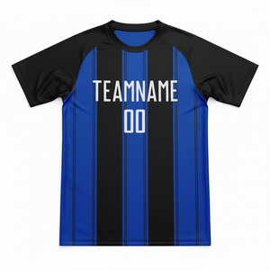 Camiseta de Fútbol para Hombre, Negra con Rayas Azules, Cuello Redondo, Manga Corta, Absorbe la Humedad, Ajuste Atlético, Estampado Sublimado - Product Image 5