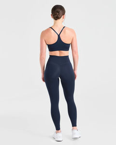 Best Quality OEM Women's 2-Piece Set High Waist Navy Blue Staple <b>Leggings</b> with V-Shaped Back Waistband Solid <b>Pattern</b> Plus Size - Product Image 2