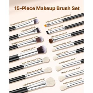 Set Professionale di 15 Pennelli da Trucco Vegani, per Fondotinta e Ombretto, con Setole Sintetiche Morbide e Design Ergonomico - Product Image 2