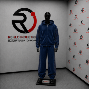 Conjunto de chándal de terciopelo azul marino para mujer, con sudadera con cremallera completa, pantalones de pierna ancha, dos piezas, con pedrería, estilo casual urbano, para correr - Product Image 3