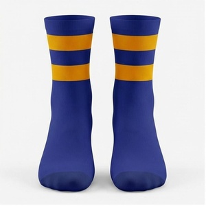 Blue Crew <b>Socks</b> With Yellow Stripes <b>Breathable</b> Knitted Casual <b>Socks</b> For Adults - Product Image 1