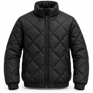 Blouson matelassé léger noir pour homme avec col montant, style streetwear décontracté, fermeture éclair intégrale, idéal pour l'hiver - Product Image 1