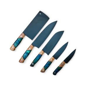Juego de 5 Cuchillos de Chef de Acero Inoxidable Forjados a Mano con Recubrimiento en Polvo, Mango de Resina de Madera Colorida, Afilados como una Navaja, Ambidiestros y Duraderos - Product Image 1