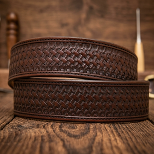 Sangle de ceinture en cuir occidental élégante, style antique, motif tournesol, sculptée à la main et embossée, avec boutons-pression pour le changement de boucle - Product Image 5