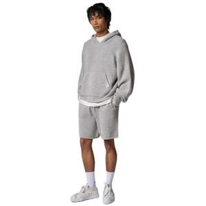 Sweat à capuche en tricot bouclé pour homme, confortable et élégant, avec poche avant, en tricot de qualité supérieure, couleur gris chiné - Product Image 6