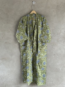 Hand Printed Cotton V-neck 240g <b>Kimono</b> Robe Women's Long Sleeve Summer Front Bathgown Beach Wear <b>Cover</b>-<b>Up</b> Indian Style - Product Image 3