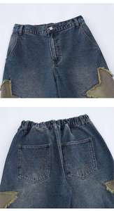 กางเกงยีนส์ขาสั้นทรงแบ็กกี้ผ้าฝ้ายปักลายดาวสไตล์สตรีทแวร์เบอร์มิวดาสำหรับผู้ชาย - Product Image 4