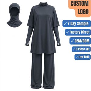 Custom Islamic Full Coverage Swimwear 3 Piece Modest Swim Set <b>Hijab</b> <b>Cap</b> Quick Dry OEM ODM Low MOQ - Product Image 1