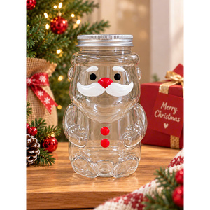 Botella de Plástico PET de 350 ml para Navidad con Tapa de Rosca de Aluminio Plateada, Envase para Bebidas Navideñas con Diseño de Papá Noel, Grado Alimenticio - Product Image 2