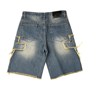 <b>mens</b> washed black denim cargo shorts baggy wide leg frayed raw hem heavy acid wash vintage <b>grunge</b> utility style summer apparel - Product Image 6